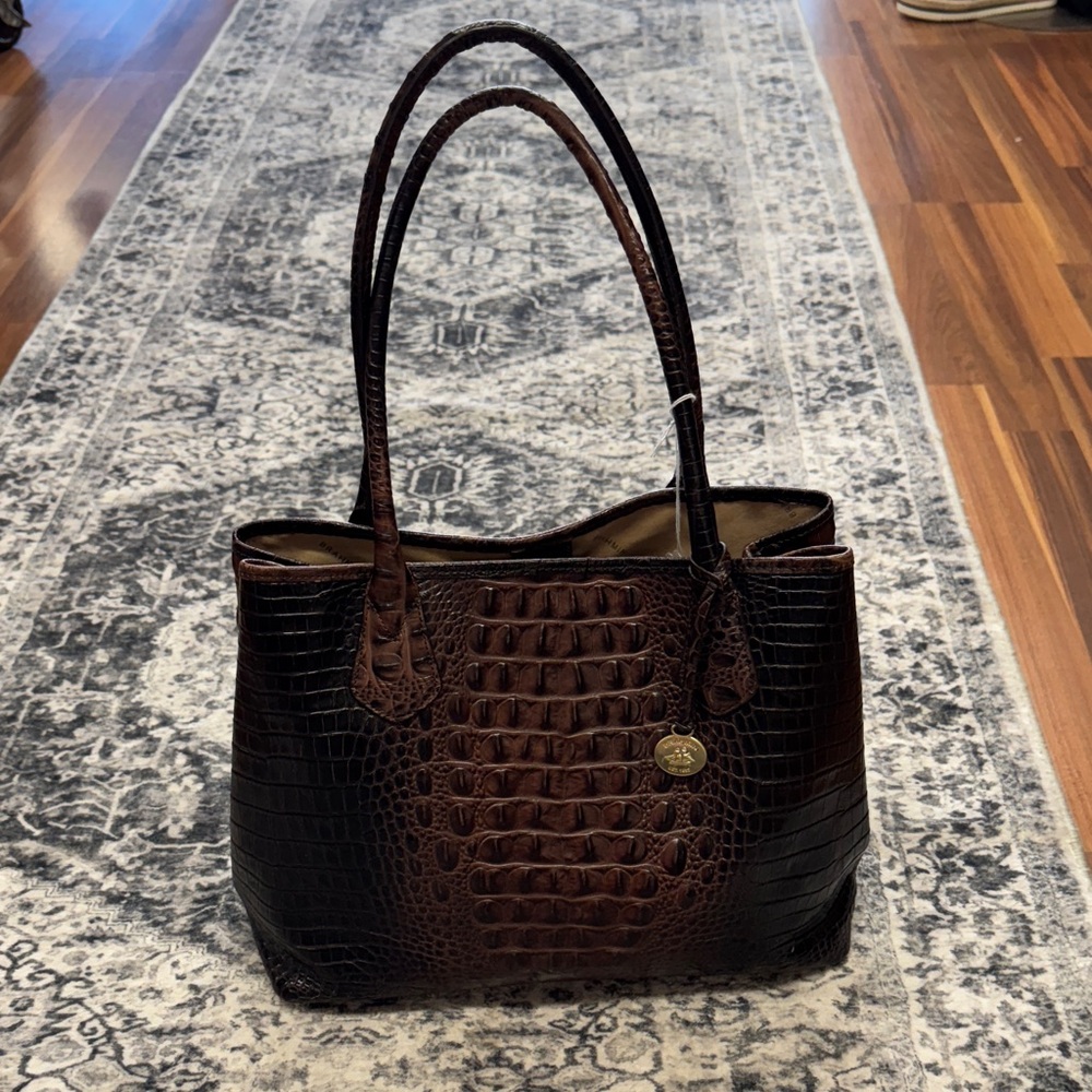Brahmin Dark Brown Crocodile-Embossed Tote